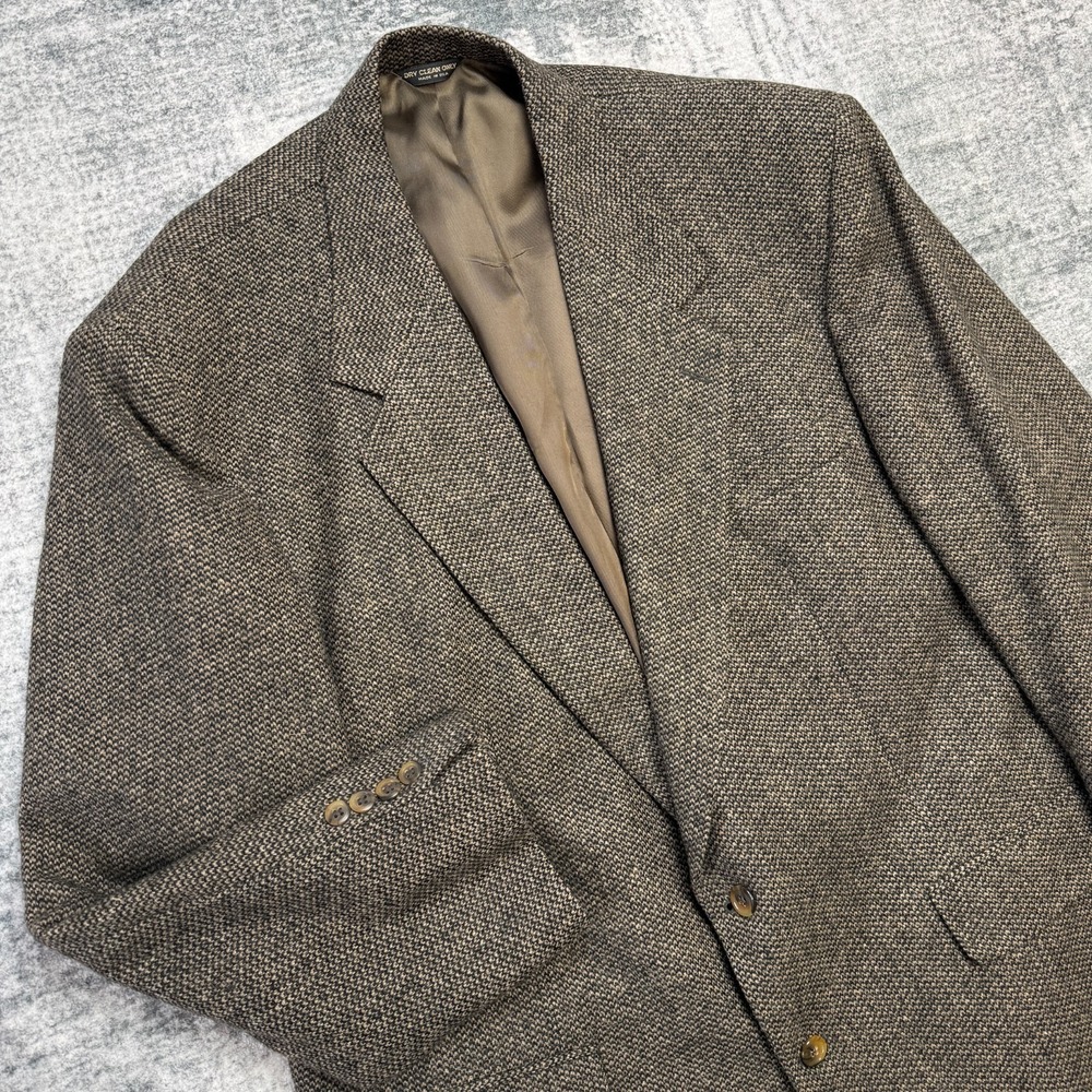 VTG Tweed Wool Blazer Jacket Mens 46 Brown Sport Coat Academia Professor USA